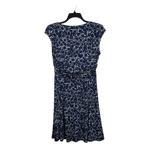 Chaps Faux Wrap Dress Large Navy & Green Abstract Print Sleeveless Church Career - Picture 3 of 6